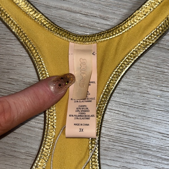 NWT SKIMS Signature Swim Cut Out Gold Metallic Monokini Swimsuit 3X - Picture 8 of 13
